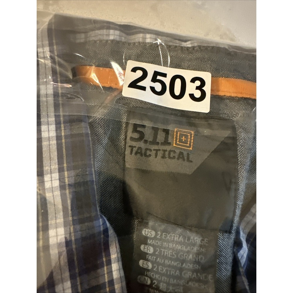 5.11 Tactical Mens Snap Front Plaid Shirt Shooting Military Sz 2XL Blue Black - Picture 12 of 13